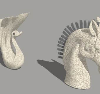 现代马头天鹅雕塑草图大师模型，雕塑sketchup模型