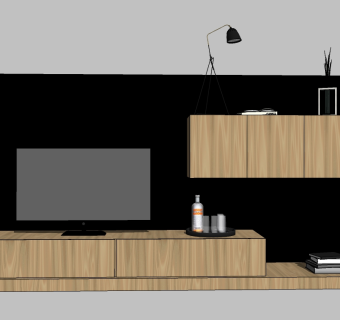 现代简约电视柜摆件组合草图大师模型，电视柜sketchup模型