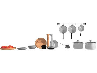 现代平底锅煮锅草图大师模型，厨具sketchup模型