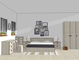 现代卧室草图大师模型，卧室sketchup模型