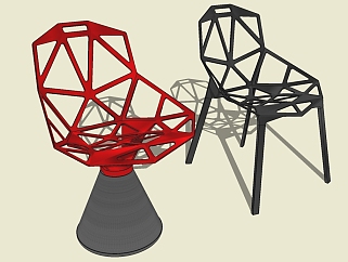 后<em>现代金属</em>单椅组合草图大师模型，单椅sketchup模型
