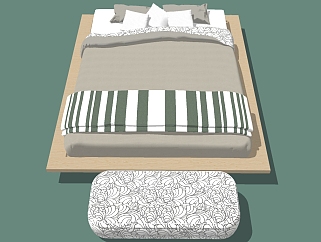 现代<em>简约</em>双人床草图大师模型，双人床sketchup模型