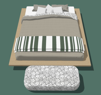 现代简约双人床草图大师模型，双人床sketchup模型