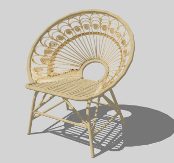 中式藤编休闲椅草图大师模型，休闲椅sketchup模型