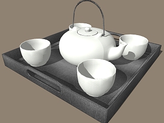<em>现代</em>茶壶茶杯草图大师模型，茶壶sketchup模型