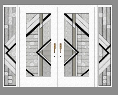 欧式玻璃双开门草图大师模型，双开门sketchup模型