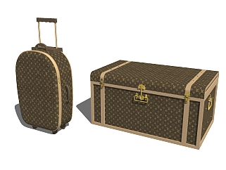 <em>欧式</em>古典皮箱旅行箱草图大师模型，旅行箱sketchup模型