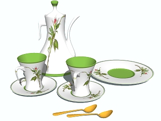 现代茶壶<em>茶杯</em>草图大师模型，茶壶sketchup模型