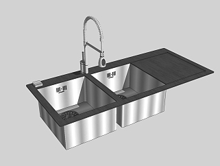 现代不锈钢水槽洗菜盆草图大师模型，水槽sketchup模型