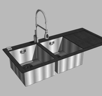 现代不锈钢水槽洗菜盆草图大师模型，水槽sketchup模型