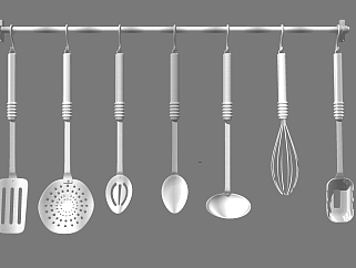 现代不锈钢<em>汤勺</em>漏勺组合草图大师模型，厨具sketchup...