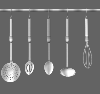 现代不锈钢汤勺漏勺组合草图大师模型，厨具sketchup模型