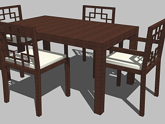 中式实木餐桌<em>椅草图大师模型</em>，餐桌sketchup<em>模型</em>