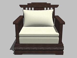新中式单人沙发草图大师模型，沙发sketchup模型