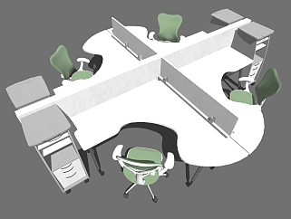 现代卡座办公桌草图大师模型，办公桌sketchup模型