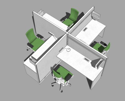 现代卡座办公桌草图大师模型，办公桌sketchup模型