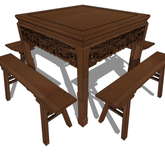 中式实木四方餐桌椅草图大师模型，桌子sketchup模型