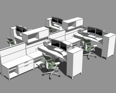 现代卡座办公桌草图大师模型，办公桌sketchup模型