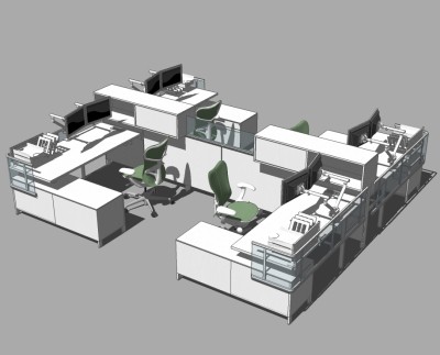 现代办公桌椅组合草图大师模型，桌椅sketchup模型