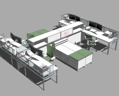 现代卡座办公桌草图大师模型，办公桌sketchup模型