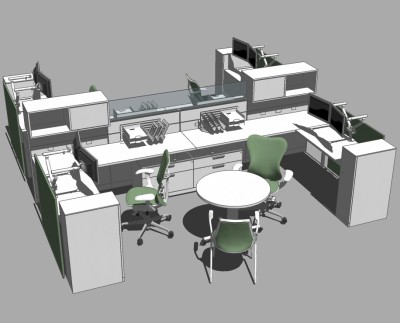 现代卡座办公桌草图大师模型，办公桌sketchup模型