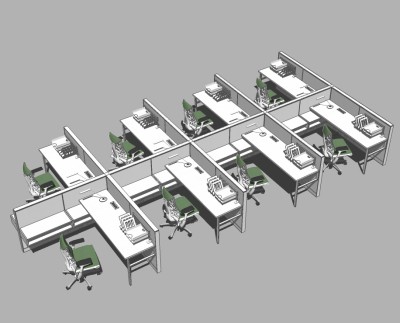 现代卡座办公桌草图大师模型，办公桌sketchup模型