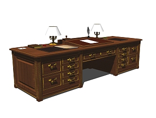 欧式古典实木大班台办公桌草图大师模型，办公桌...