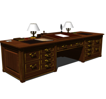 欧式古典实木大班台办公桌草图大师模型，办公桌sketchup模型