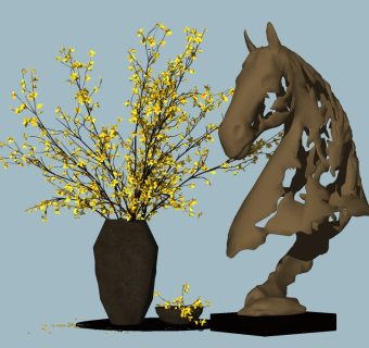 现代花瓶花卉摆件组合草图大师模型，花瓶sketchup模型