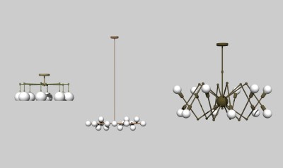 现代金属吊灯草图大师模型，吊灯sketchup模型