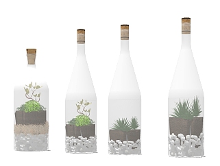 现代玻璃瓶装多肉植物草图大师模型，多肉植物sketchup模型