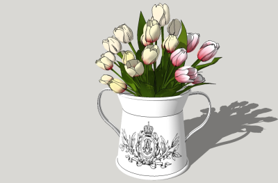 现代花瓶花卉草图大师模型，郁金香sketchup模型