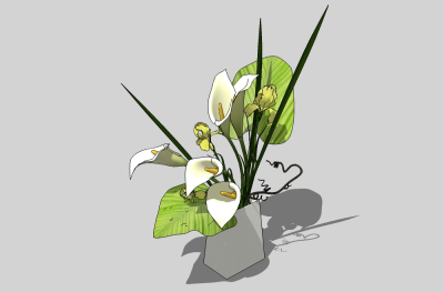 现代花瓶花卉草图大师模型，百合sketchup模型