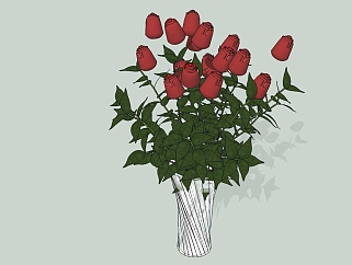 <em>现代花瓶</em>花卉草图大师模型，玫瑰sketchup模型