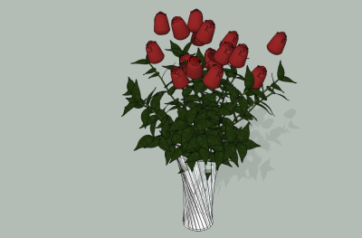 现代花瓶花卉草图大师模型，玫瑰sketchup模型