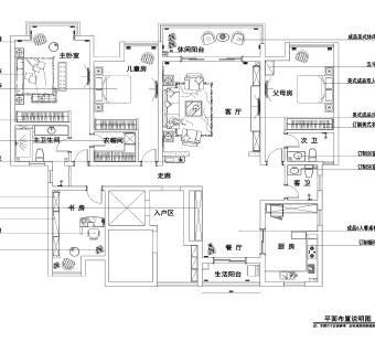 祥细客厅卧室家装户型图三居CAD，免费下载