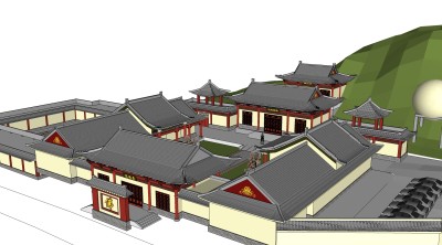 中式古建五台山古庙免费su模型下载、五台山古庙草图大师模型下载