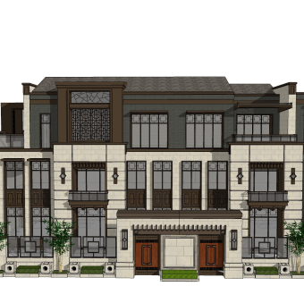 现代独栋别墅草图大师模型下载，独栋别墅sketchup模型