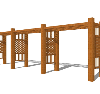 新中式实木廊架草图大师模型，实木廊架sketchup模型下载