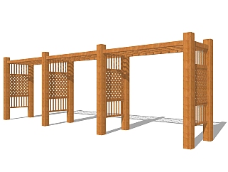 新中式实木廊架草图大师模型，实木廊架sketchup模型下载