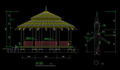 现代水亭cad施工图纸，观景亭cad竣工图下载