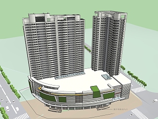 现代高层办公楼草图大师模型，办公楼sketchup模型