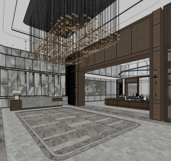 现代售楼处门厅沙盘区su模型，销售处草图大师模型下载