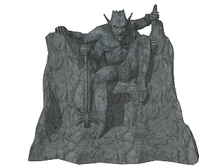 欧式恶魔雕塑su模型,摆件草图大师模型下载