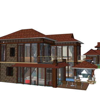 现代独栋别墅草图大师模型下载，独栋别墅sketchup模型