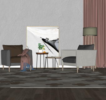 北欧简约单人沙发组合su模型，单人沙发组合skp模型下载