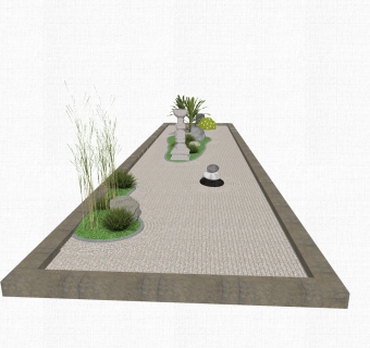 中式禅意枯山水园艺小品草图大师模型，禅意枯山水园艺小品sketchup模型免费下载