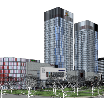 现代高层办公楼草图大师模型，高层办公楼sketchup模型免费下载