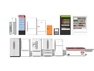 现代冰箱<em>冰柜</em>组合草图大师模型，冰箱<em>冰柜su模型</em>下载