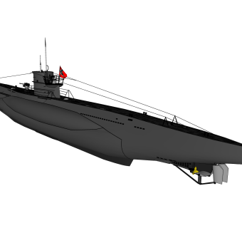 德国VIIC型U570潜艇su模型，潜艇草圖大師模型下載